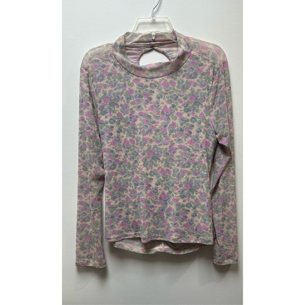 Anthropologie long sleeve light purple floral sheer gauzy top size L. #28-1785